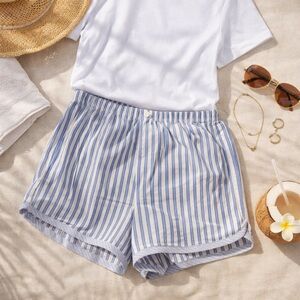 Social Scene Blue & White Stripe Lounge Shorts NWT Size Large Elastic Waist